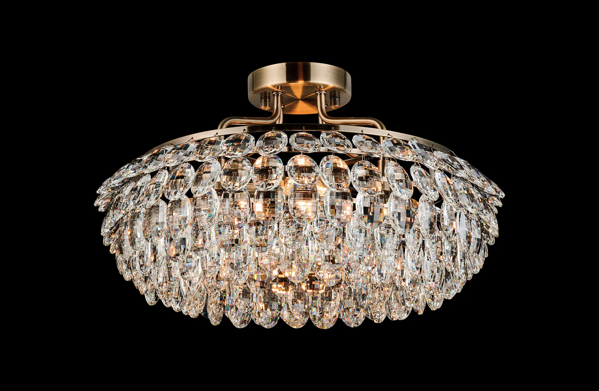 IL32930AB  Coniston 48cm Semi Flush Ring Ceiling, 4 Light E14, Antique Brass/Crystal